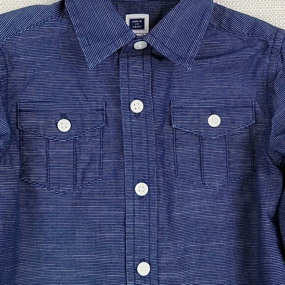 Janie and Jack Blue Chambray Micro Stripes Button-Up Shirt 6-12 Months - Picture 3 of 14